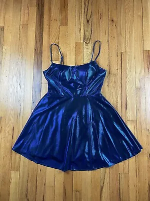 B.Darlin Holographic Royal Blue Mini Fit And Flare Dress Size 11 • £43.43