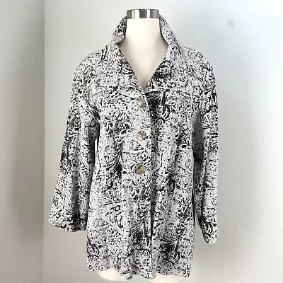 Habitat Women Medium Art To Wear Button Up Jacket Lagenlook Double Collar • $39.99