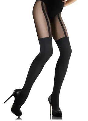 Mock Suspender Black Tights Imitation Stockings Pantyhose - Marilyn Zazu Line • $9.93
