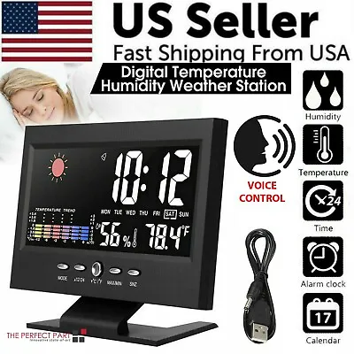 $11.59 • Buy LED Digital Alarm Clock Snooze Calendar Thermometer Hygrometer Weather Display