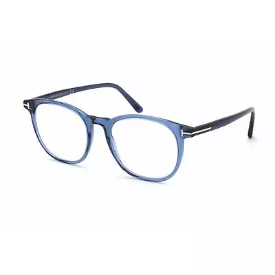 Tom Ford Men's Eyeglasses Clear Lens Shiny Blue Plastic Round 53mm FT5754-B 090 • $119.59