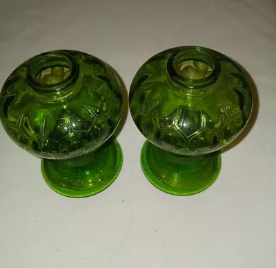 2 Vintage Green Glass Oil Lamp Bases Only (#98) • $14.99