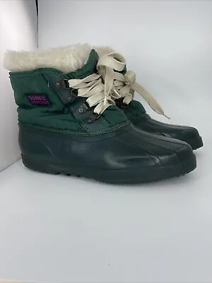 Vintage Sorel Women's Rubber Boots Green Kaufman Canada Waterproof Duck Liners 9 • $23.99