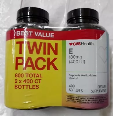 CVS HEALTH VITAMIN E 180 Mg (400 IU) TWIN PACK 2X400= 800 SOFTGELS EXP.01/2025 • $22.99