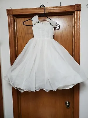 2T Vtg 1940s 1950’s Toddler Girl Cream Sheer Chiffon Netting Formal Dress Maxi • $15.99