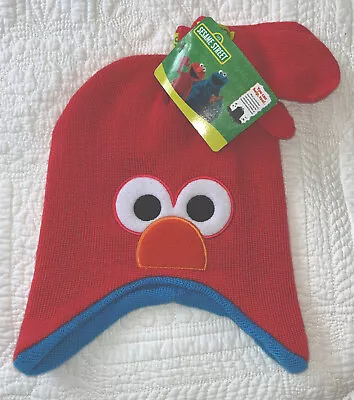 Elmo Sesame Street Aviator Beanie Style Hat With Gloves Orange W/Blue Lining • $10.98