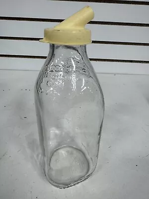 VTG MEADOW GOLD MILK BOTTLE DAIRY ONE QUART  EMBOSSED GLASS BOTTLE W Spout • $18