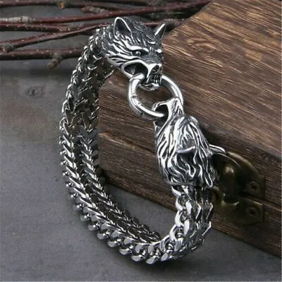 £6.81 • Buy Viking Fenrir Head Bracelet Wolves Head Bangle Stainless Steel Bracelet
