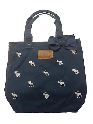 Abercrombie & Fitch Blue Canvas Tote Bag W/ White Embroidered Moose Print • $23