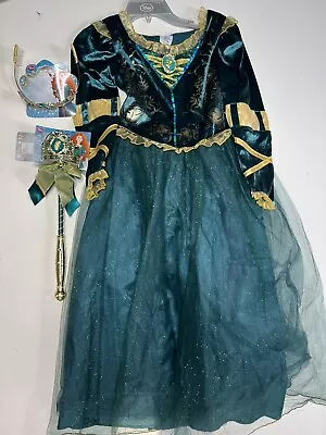 Merida Brave Costume Dress Size 9/10 Disney Store/ Kids Costume W Crown Wand • $149.70