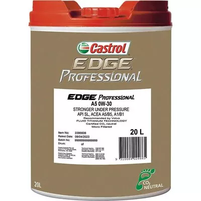 Castrol EDGE Professional A5 0W-30 Engine Oil 20L 3386606 • $254.96