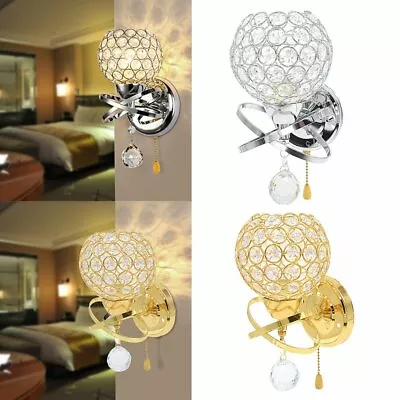 E14 Chrome Crystal LED Wall Light Lamp Bedroom Living Room Home Halloy Decor • £14.99