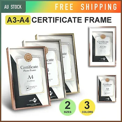 A3 / A4 Metallic Certificate Photo Frame Modern Picture Documents Display Frames • $29.95