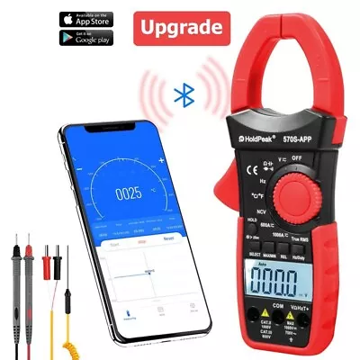 HoldPeak Digital Clamp Meter 6000 Count AC/DC Volt Bluetooth TRMS Multimeter UK • £51.69