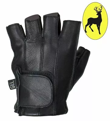 Motorcycle Fingerless Leather Snug Fit High Quality Deer Skin Gloves Black • $24.99