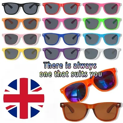 Classic Black Lens Sunglasses Mens Ladies Womens Neon Retro Fashion 80s UV400 • £2.89