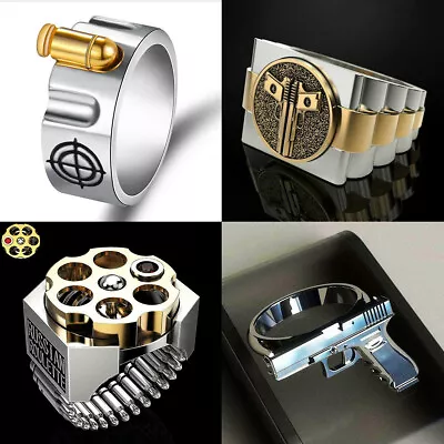 Mens Bullet Revolver Roulette Rings Gothic Biker Party Band Cool Steam Jewelry • $1.54