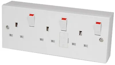 £14.99 • Buy Triple 3 Gang Switched Fused 13AMP Mains Wall Plug Socket Surface C/W Mount Box