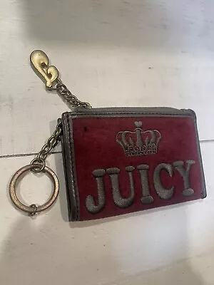 Vintage Juicy Couture Coin Pouch Zip Up Wallet Burgundy Velour W/Gray Leather • $18.99