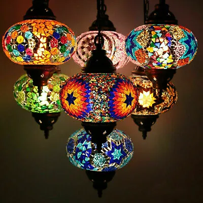 £245.95 • Buy Turkish Moroccan Glass Mosaic Hanging Ceiling Pendant Lamp Light 7 Large Globe