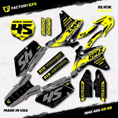 Gray & Yellow Slick Racing Graphics Kit Fits 05-06 Suzuki RMZ450 Sticker RMZ 450 • $69.99