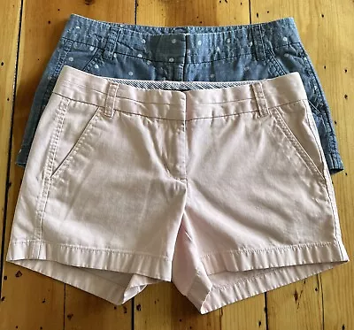 Lot Of 2~Women's J.CREW Size 4 Pink Blue Polkadot Chambray Casual Chino Shorts • $14.89