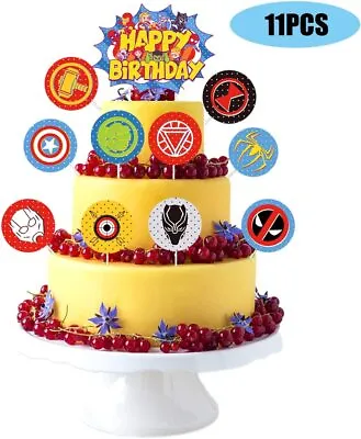 11 X Avengers Cake PicksCupcake Toppers Birthday Party Decoration Superhero • £3.59