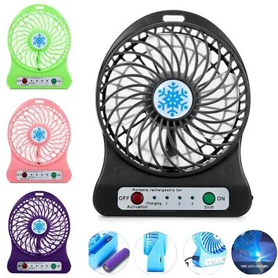 $15.47 • Buy Portable Rechargeable LED Light Fan Cooler Mini Desk USB 18650 Battery Fan