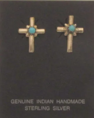 $40.95 • Buy Native American Navajo  Earrings Turquoise Sterling Silver Cross 