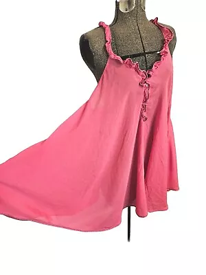 Victoria's Secret Zip-Up Pink Baby Doll Nighty Racer Back Ruffle Sheer Sz L • $22.99