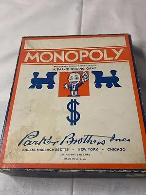 Vintage 1936 Monopoly Game Parker Brothers Blue Red Box Wooden Pieces No Board • $25