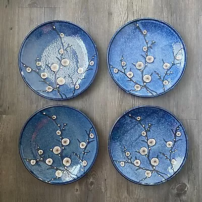 World Market Blue Cherry Blossom 10  Dinner Plates Japan Set Of 4 • $48