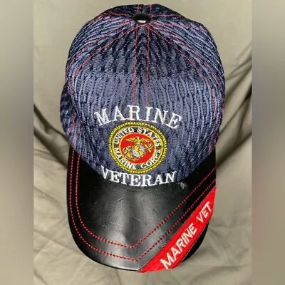 Vintage 90’s/Y2K US Marine Corps Veteran Leather Brim Strap Back Cap • $28