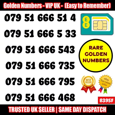 Gold Easy Mobile Number Memorable Platinum Vip Uk Pay As You Go Sim Lot - B395f • £7.95