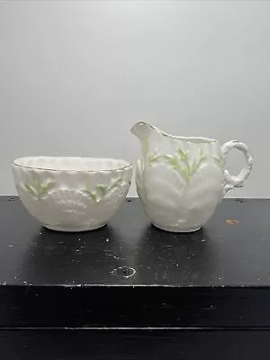 Vintage Small Bone China Porcelain Scalloped Shells Sugar & Creamer Free Ship • $19.98