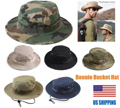 Boonie Bucket Hat Cap 100% Cotton Fishing Hunting Safari Mesh Camo Military Men • $7.07