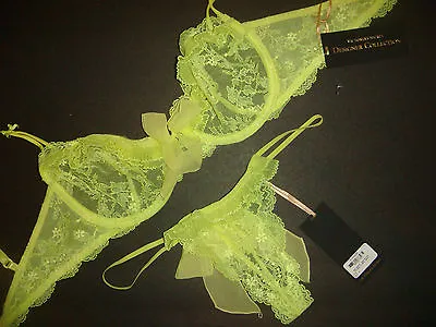 Victoria's Secret Designer Collection Unlined 34C BRA SET L Thong NEON YELLOW • $39.99