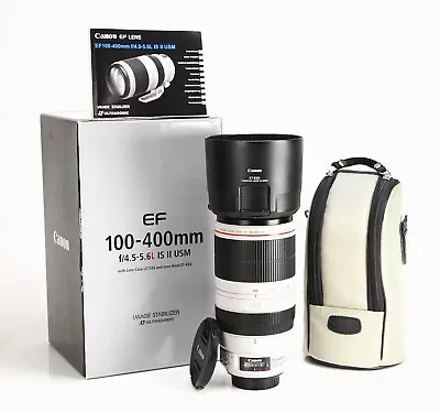 Canon EF 100-400mm Mark II F4.5-5.6 L IS USM Lens EOS DSLR Boxed  F&R Cap & Hood • £999.99