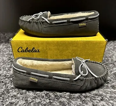 Cabelas Slippers Shoes Womens 10 Grey Short Moc Toe Shearling Fleece Lined Cozy • $29.99