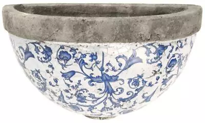 Antiqued Blue & White Ceramic Plant Flower Herb Garden Wall Planter Pot  • £19.99