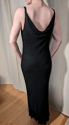 VTG Stenay Black Beaded Silk Long Maxi Dress Evening Formal Gown Sz 10 Gorgeous! • $125