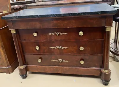 Antique Burled Walnut Mid-19th Century Empire And Marble Top Chest Commode • $2550