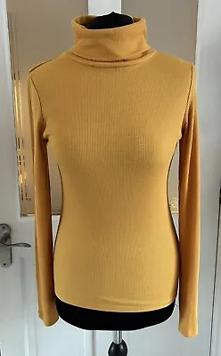 New Look Mustard Yellow Ribbed Roll Neck Top Women’s Size 14 • £11.95