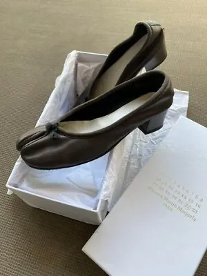 Maison Margiela Tabi Ballet Low Heel Pumps Black Leather 4cm Heels Size 37 JAPAN • $429.30