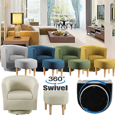 360° Swivel Accent Chair W/Ottoman Upholstered Armchair Barrel Round Club Sofa  • $155.55