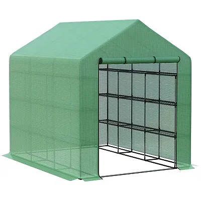Walk In Garden Greenhouse With Shelves Polytunnel Steeple Grow House New • £96.99