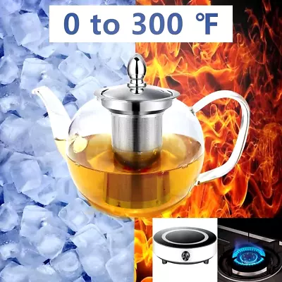 40oz Large Glass Teapot With Removable Infuser Stovetop Safe Tea Kettle Tea Pot • $22.50