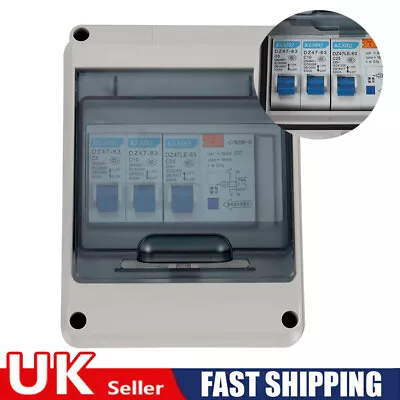 5 Way Garage IP65 Weatherproof Consumer Unit Enclosure 25A 30mA RCD MCB Fuse Box • £14.99