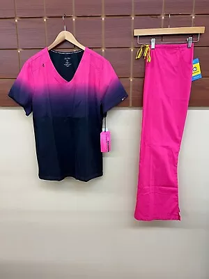 NEW Hot Pink Print Scrubs Set With Koi XL Top & Wink XL Petite Pants NWT • $0.99