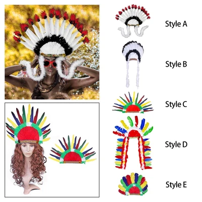 $8.08 • Buy Feather Headdress American Chief Indian Native Hat For Burlesque Cosplay